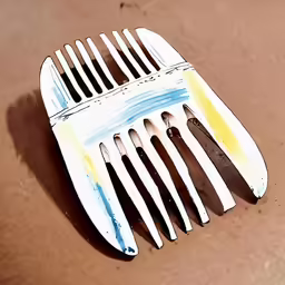 a metal fork with five different colored forks on it