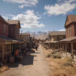 there are many small town buildings on the street