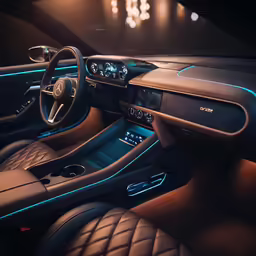 a car with a lot of lights inside of it