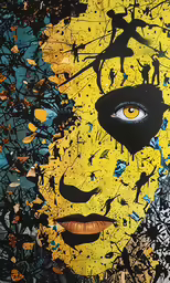 the colorful face is shown with different colors and patterns