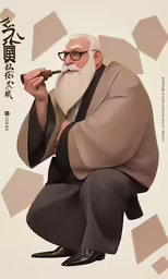 a man with glasses and a white beard smoking a pipe