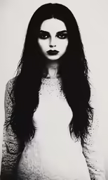 a woman in a white shirt and black hair
