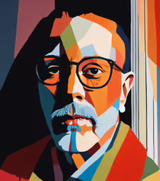 a painting of a person with glasses and a mustache,an illustration of the man in glasses with a beard and a mustache