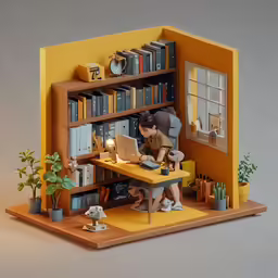a small model of a woman sitting at a desk with a laptop