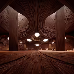 a large open space has a light hanging from the ceiling