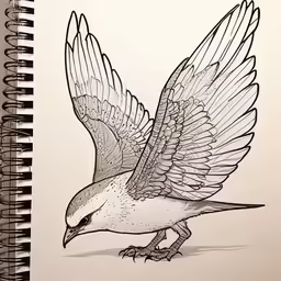 a drawing of a bird with its wings open and flying