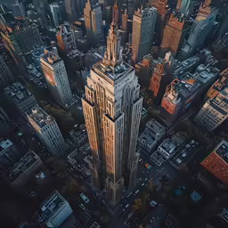 a tall building towering over a city in the sun