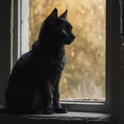 a black cat looking out a window at something outside
