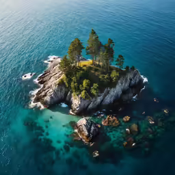 an island with many trees and sand on top
