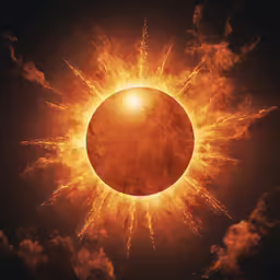 a sun eclipse is visible over a cloud covered sky