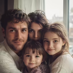 a couple poses with two small kids