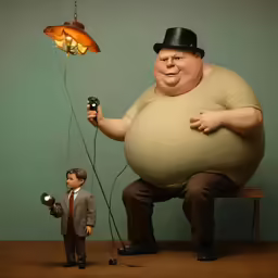 man holding camera with goldfish statue in background