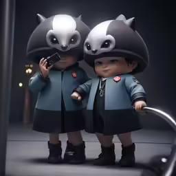 two cartoon dolls in military clothes standing next to each other