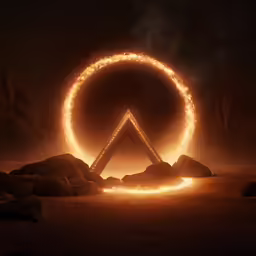 a person stands in a desert near two circles of light