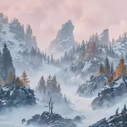 an animal and birds are standing on the mountain side