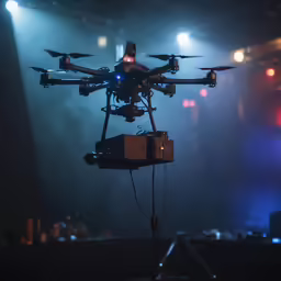 the camera is attached to the quadcoptellor for its recording