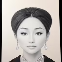 a woman with big eyes, wearing earrings and black blazer