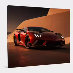 a red sports car on a road near an orange wall