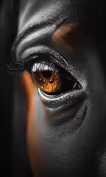 a close up view of the eyes of a black horse
