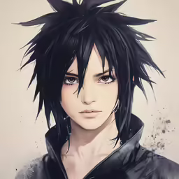 an anime anime girl with black hair and a leather jacket