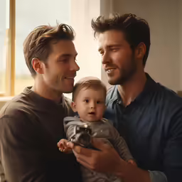 a male and female holding a baby in his hands