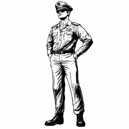 a man in uniform standing and looking to his left