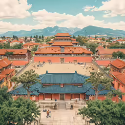 an overview from a temple in the city