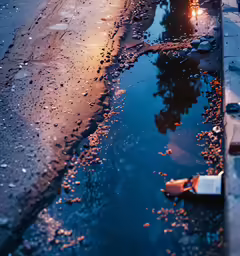 a puddle with some water on the side