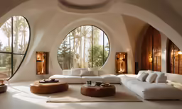 an interior of a circular room with round windows
