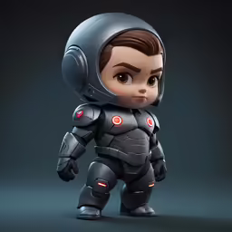 a digital illustration of a little robot girl in an armor