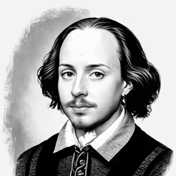 an artistic drawing of william shakespeare in a tie