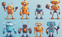 cartoon robots with different facial expressions on their faces