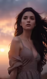 a woman with long hair and no shirt