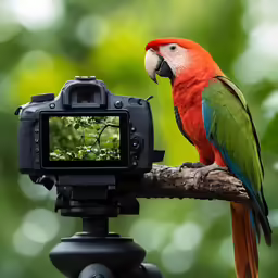 a red green blue and black bird on a branch