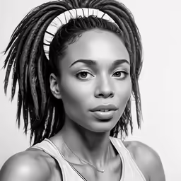 an artistic portrait of a woman with dreadlocks