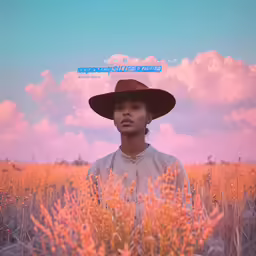 a young man is standing in a field in the middle of summer