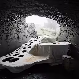 a bed that is in a tunnel by itself