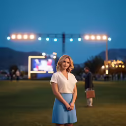 woman wearing blue and white posing for photo
