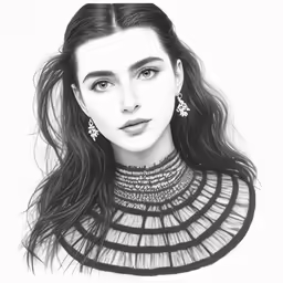 a pencil drawing of a woman with earrings