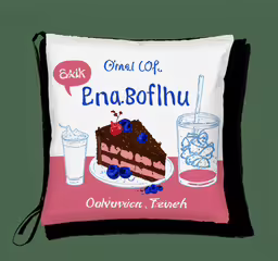 a pillow made with chocolate cake and ice cream,a small pillow that has a chocolate cake on it
