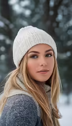 a pretty young woman standing in the snow