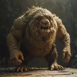 an animated animal poses on the floor in an ad