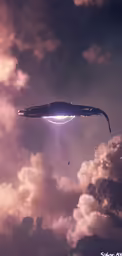 a science fiction spaceship flying in the sky