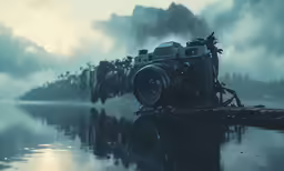 an image of a camera on the edge of water