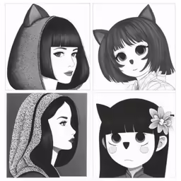 some drawings of girls with black hair and cat ears