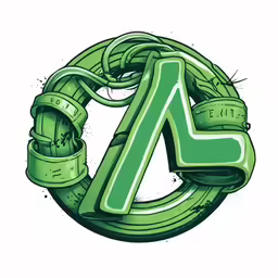 the letter a is an interesting green and black type