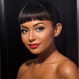 a close up of a person wearing a black dress