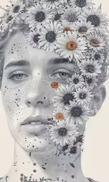 a person with flowers on their head in the air