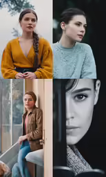 three images one shows two women sitting and the other shows two people
