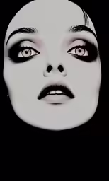 an evil woman with black makeup and big eyes